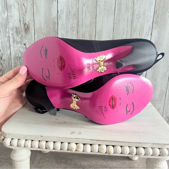 Betsey Johnson Rally Black Satin Stiletto Heels - Picture 7 of 8